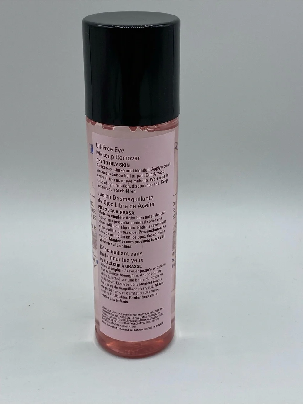 Mary Kay Oil-Free Eye Makeup Remover – Soft Pink Bottle with Black Cap
